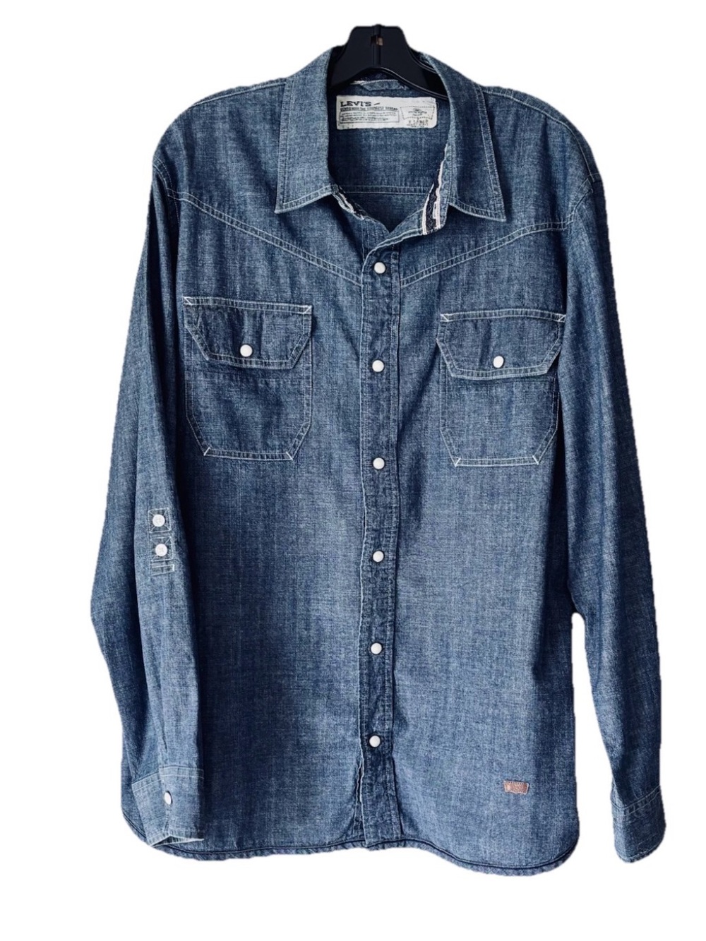 Vtg. 90’s Levi’s Limited Edition Chambray Denim  Snap Western Shirt XL - Picture 2 of 10